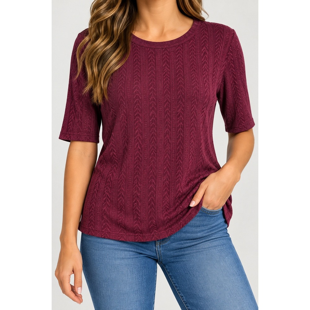 Mario Serrani Burgundy Elbow Sleeve Textured Knit Top Size M NWT